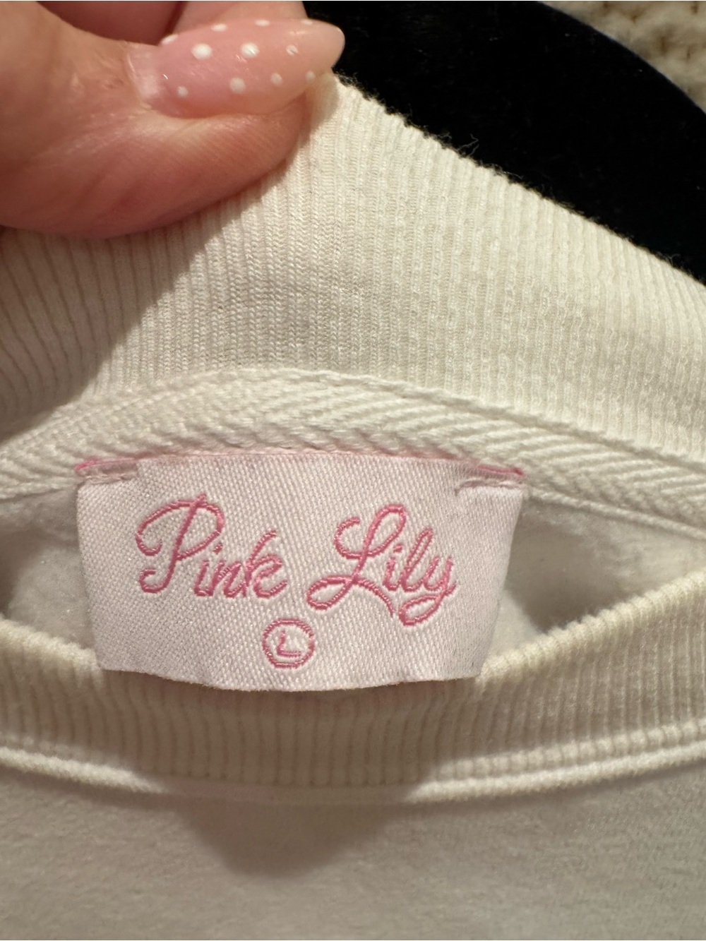 Pink Lily White Crewneck Sweatshirt with Light Pink Outer Banks Graphic - Picture 3 of 9
